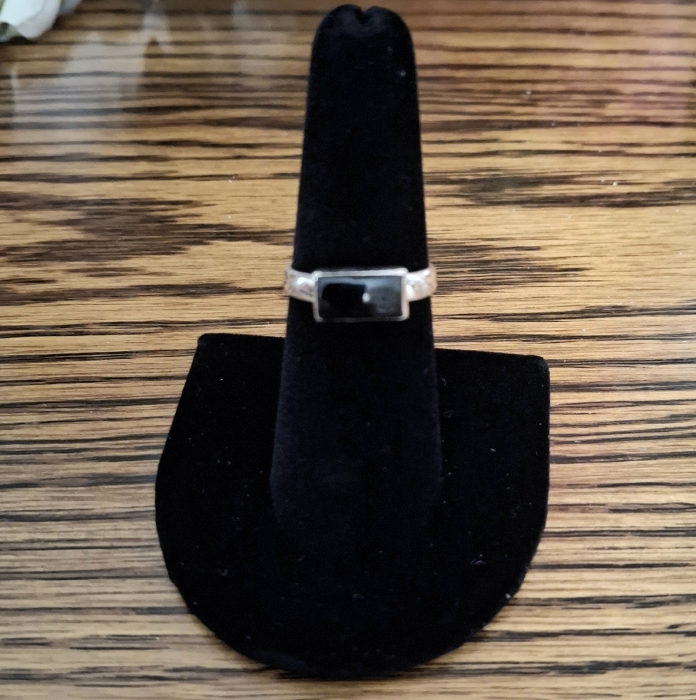 Ring Black Onyx Rectangle Stone Sterling Silver Size 7